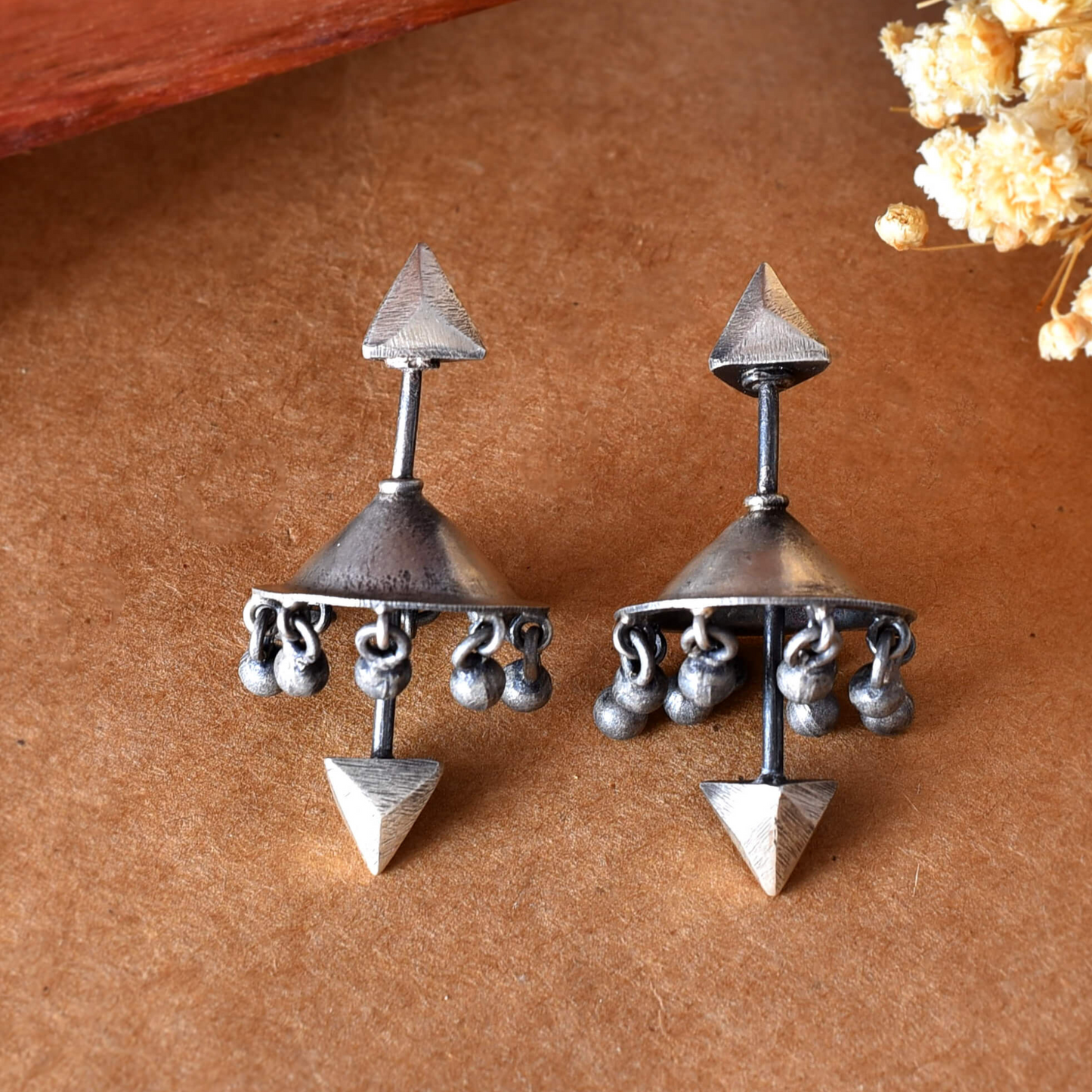 Unique Oxidized Silver Plated Two-in-One Earrings - Versatile & Stylish