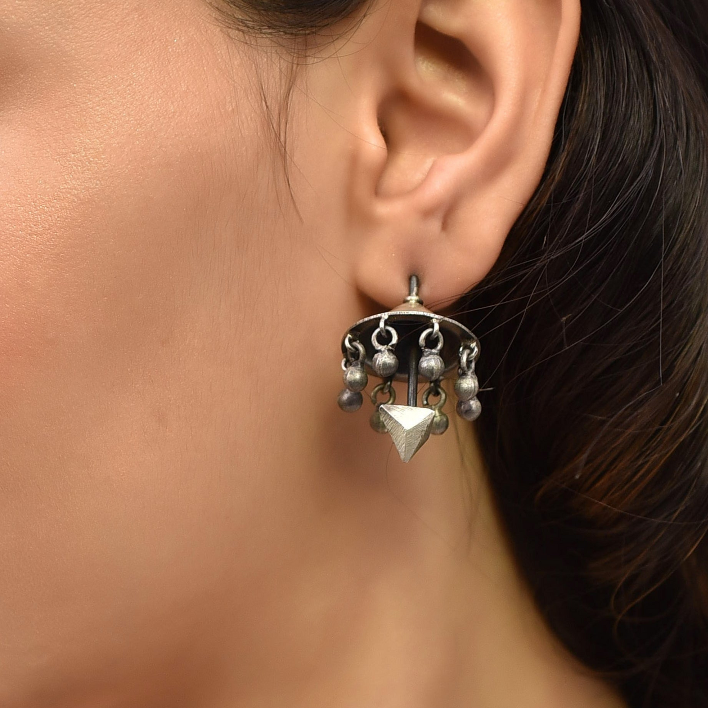 Unique Oxidized Silver Plated Two-in-One Earrings - Versatile & Stylish