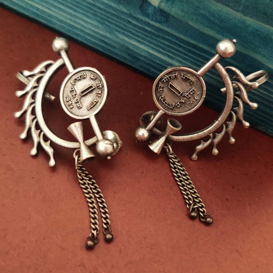 Oxidized Silver Plated Coin Ear Cuff Earrings - Vintage-Inspired Jewelry