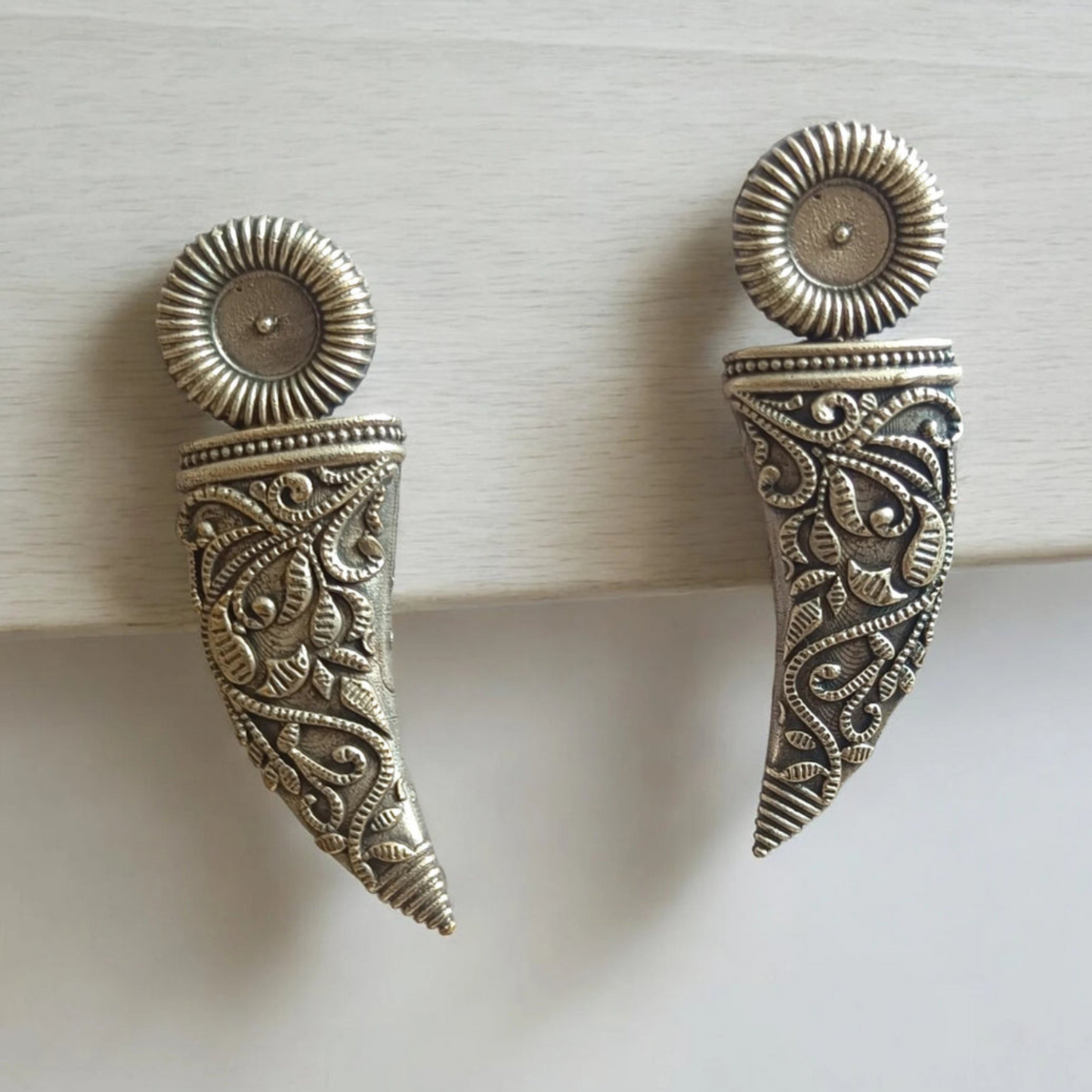 Oxidized Drop Stud Earrings - Sword Shape, Bold & Unique Jewelry