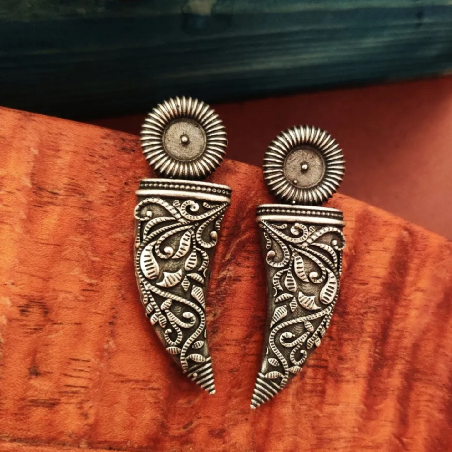Oxidized Drop Stud Earrings - Sword Shape, Bold & Unique Jewelry