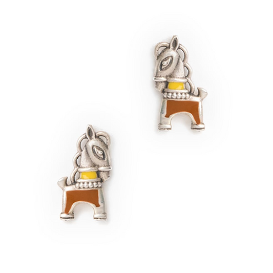 Meenakari Silver Horse Small Stud Earrings - Minimalistic & Elegant