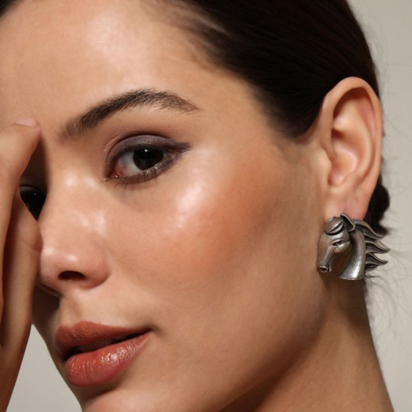 Silver Plated Replica Horse Face Stud Earrings - Unique & Detailed Design