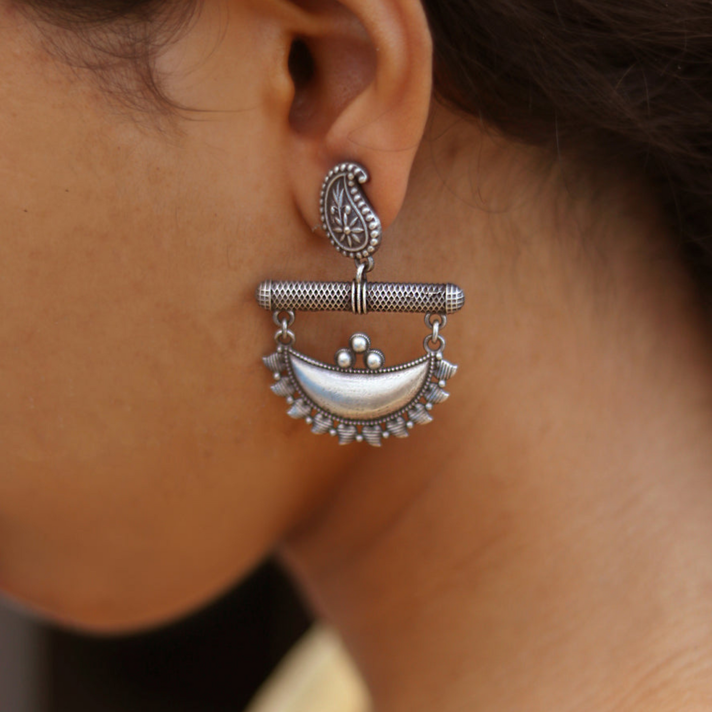 Heritage Crescent Oxidized Brass Earrings | Boho Ethnic Jewelry for Women