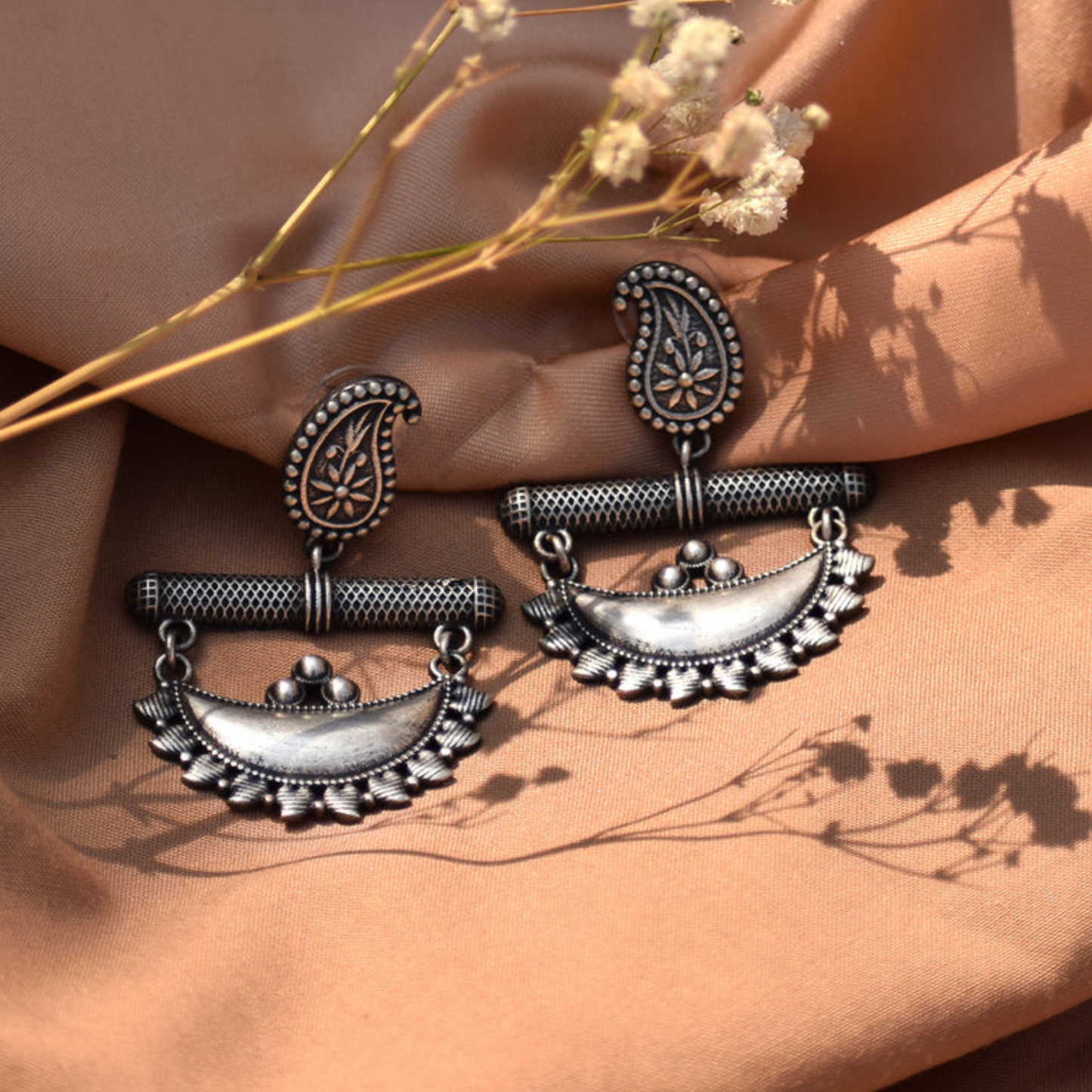 Heritage Crescent Oxidized Brass Earrings | Boho Ethnic Jewelry for Women