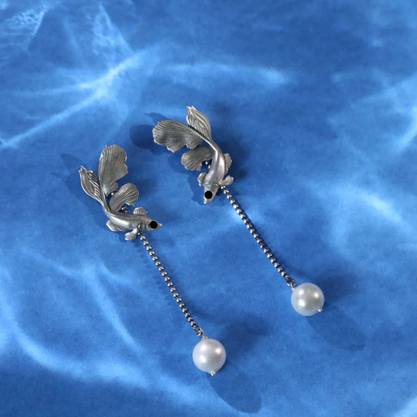 Siamese Fish  Drop Earrings with pearl
