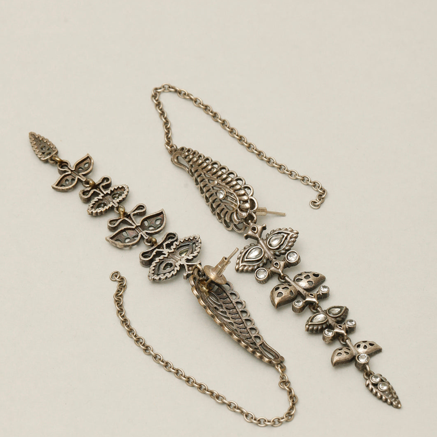 Silver Plated Oxidised Contemporary Drop Kanauti Earrings