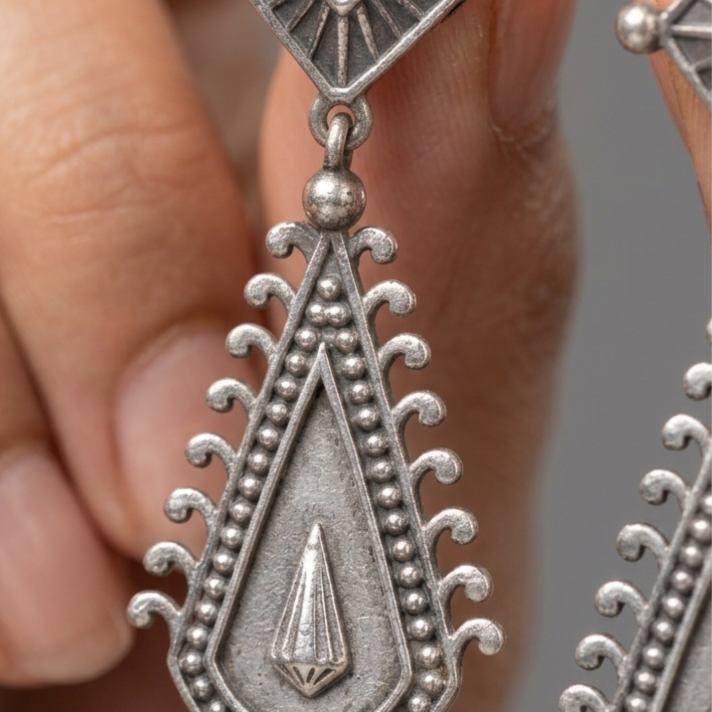 Dulcett Vintage Geometric Teardrop Oxidised Earrings