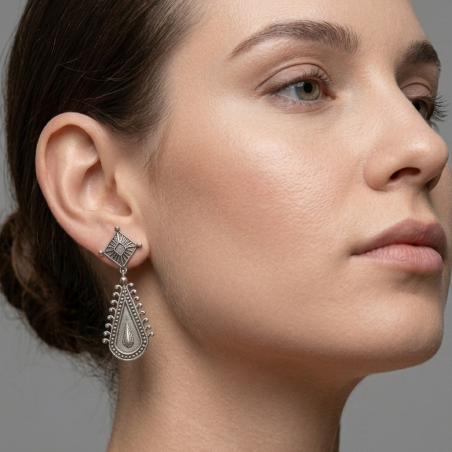 Dulcett Vintage Geometric Teardrop Oxidised Earrings