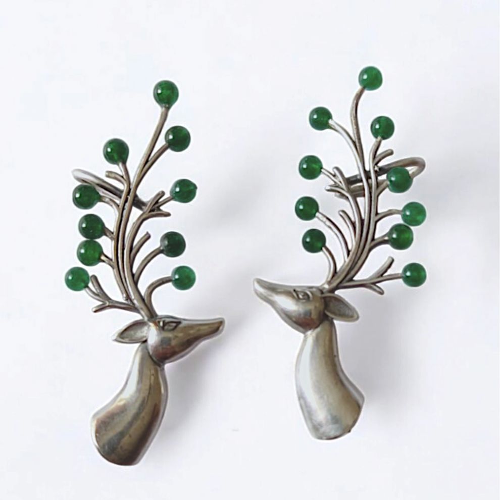 Unique Green Stone Ear Cuff Earrings