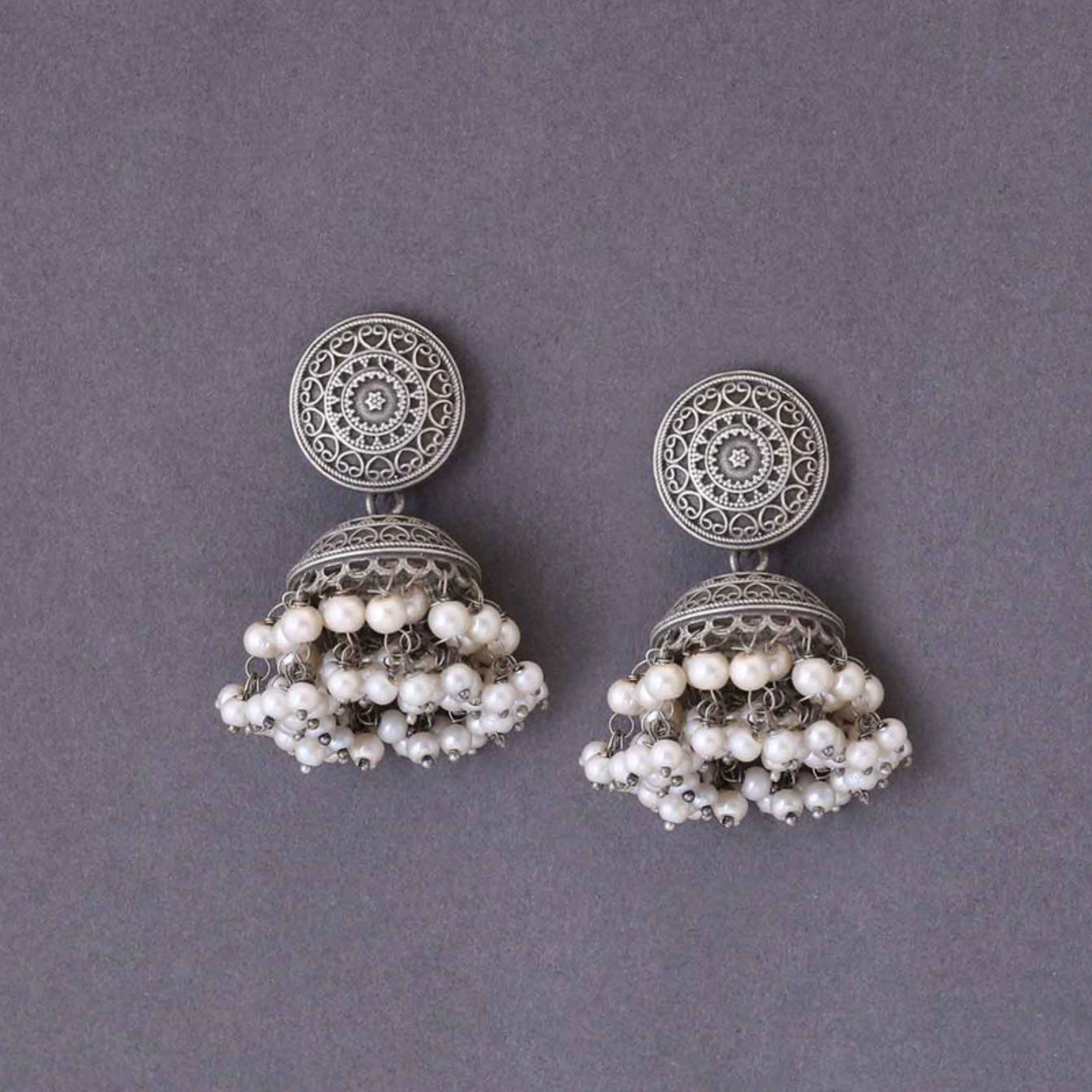 Dulcett Oxidized Pearl Jhumka Earrings
