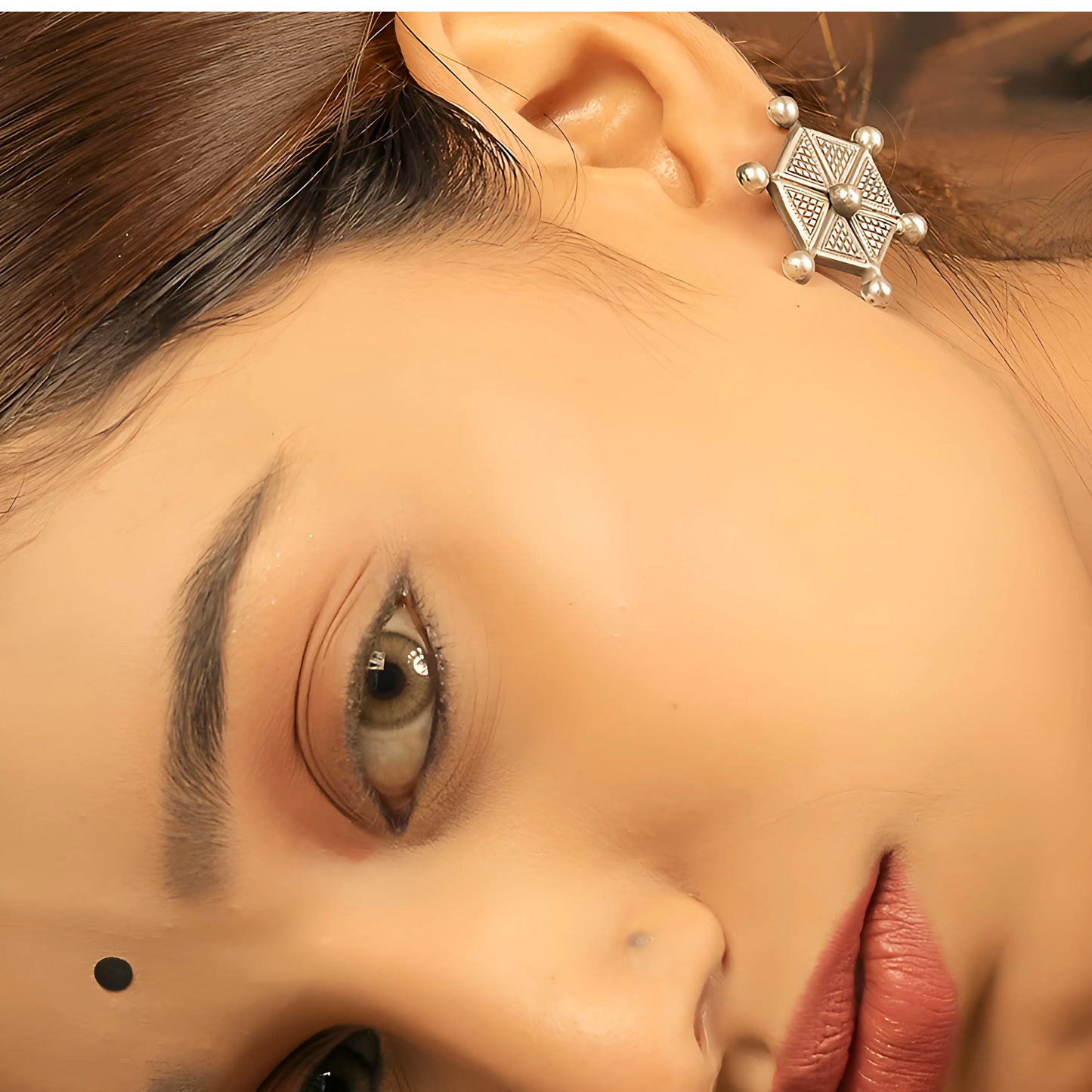 Dulcett Hexagon Shape Oxidised Stud Earrings: Elegant Silver Jewelry for Modern Style