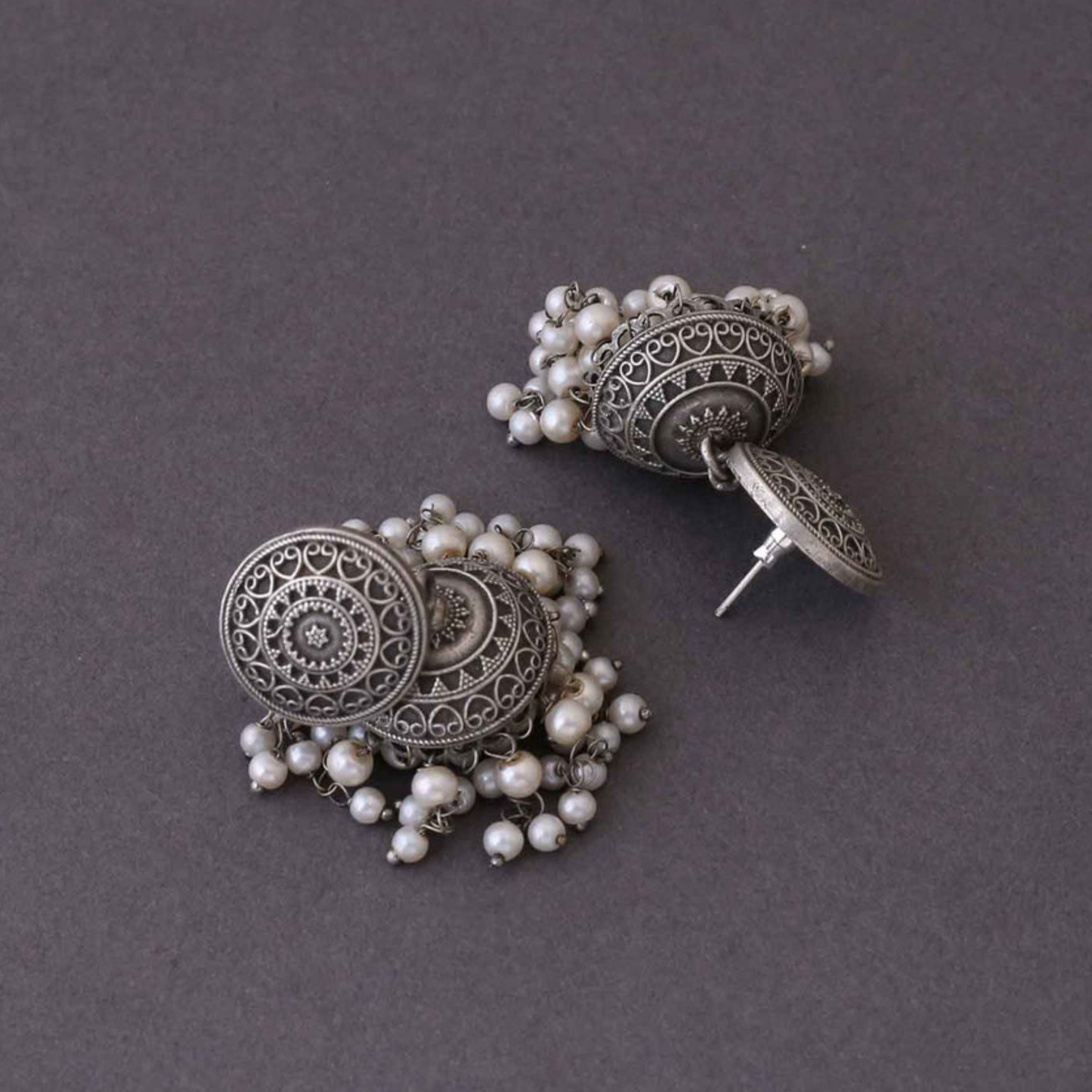 Dulcett Oxidized Pearl Jhumka Earrings