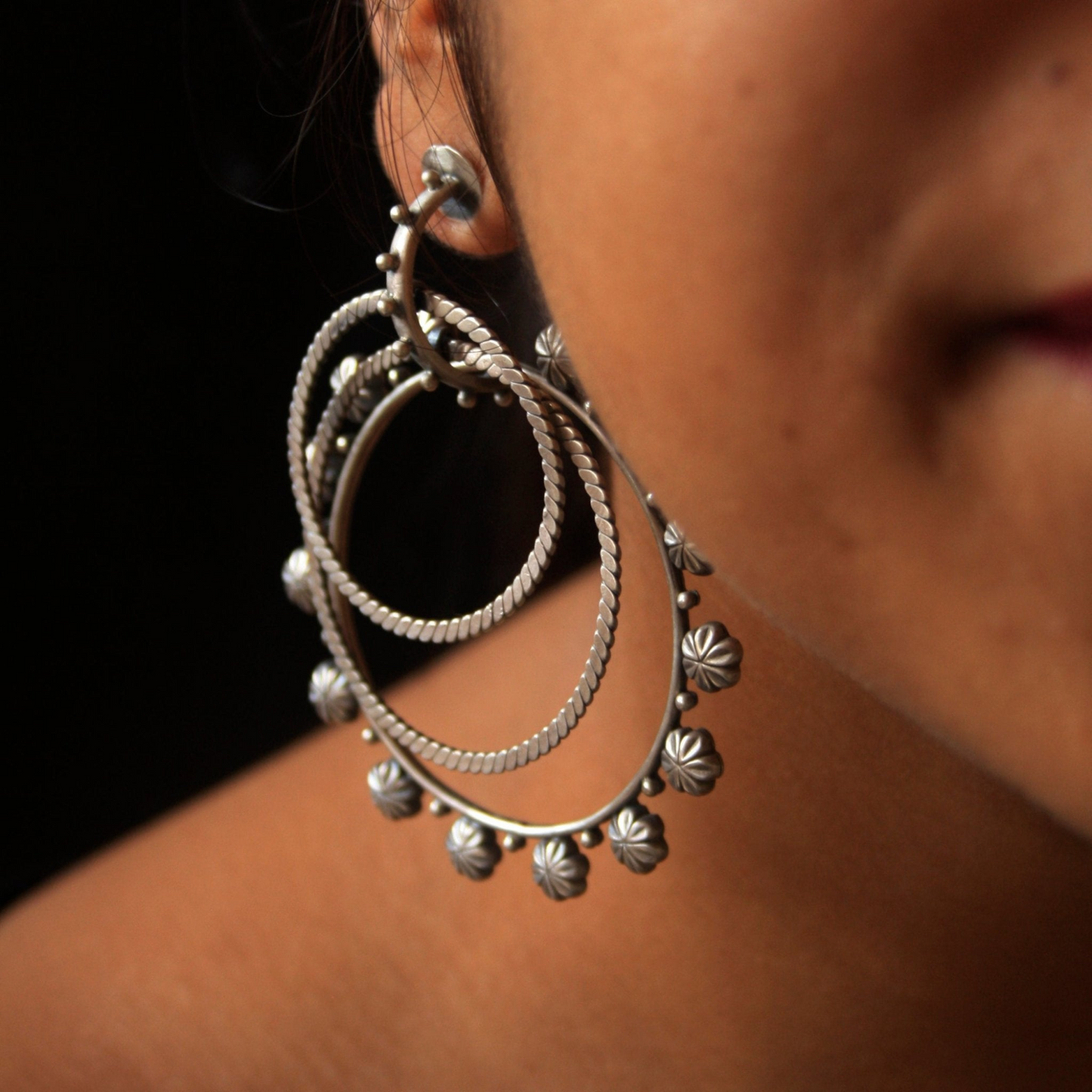 Dulcett Oxidized Round Hoop Earrings – Handcrafted Silver Jewelry for Elegant Style