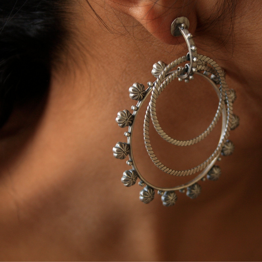 Dulcett Oxidized Round Hoop Earrings – Handcrafted Silver Jewelry for Elegant Style