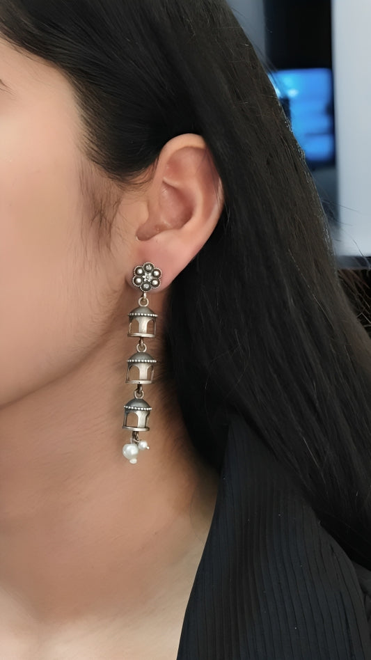 Drop Shape Long Earrings Oxidized Silver Brass Earrings