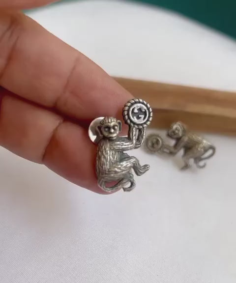 Monkey Shaped Oxidized Stud Earrings – Unique & Playful Jewelry Design