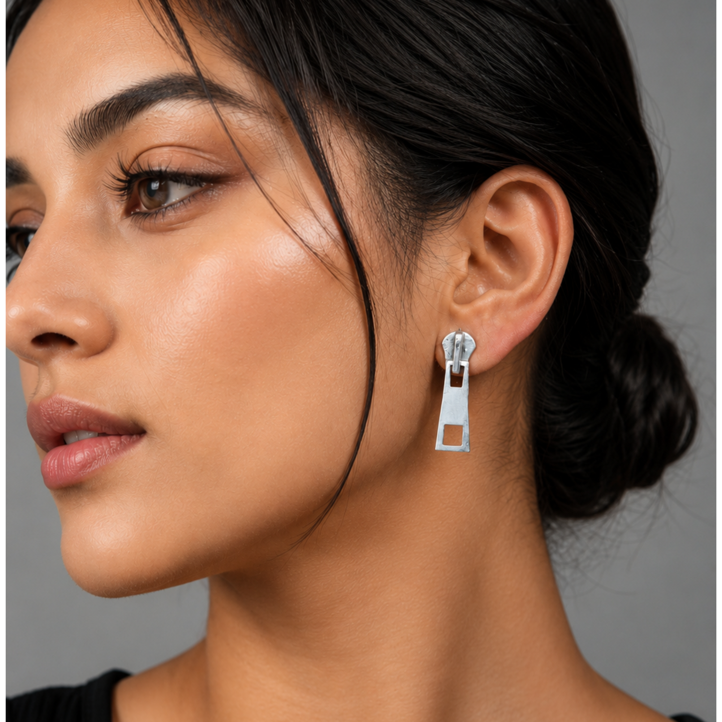 Quirky Silver Zipper Pull Drop Earrings | Edgy Statement Jewelry