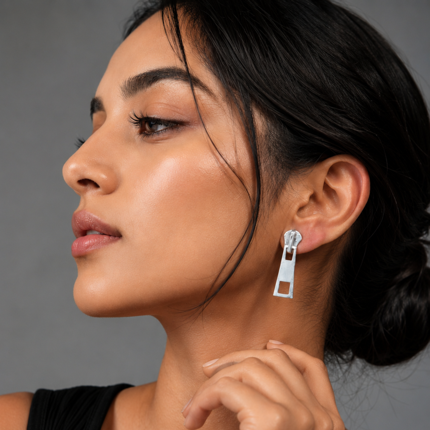 Quirky Silver Zipper Pull Drop Earrings | Edgy Statement Jewelry