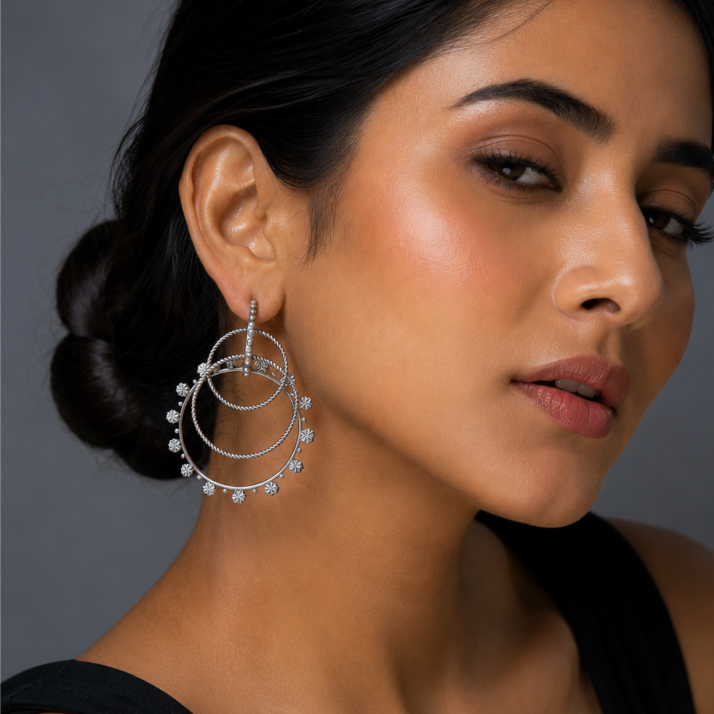 Dulcett Oxidized Round Hoop Earrings – Handcrafted Silver Jewelry for Elegant Style