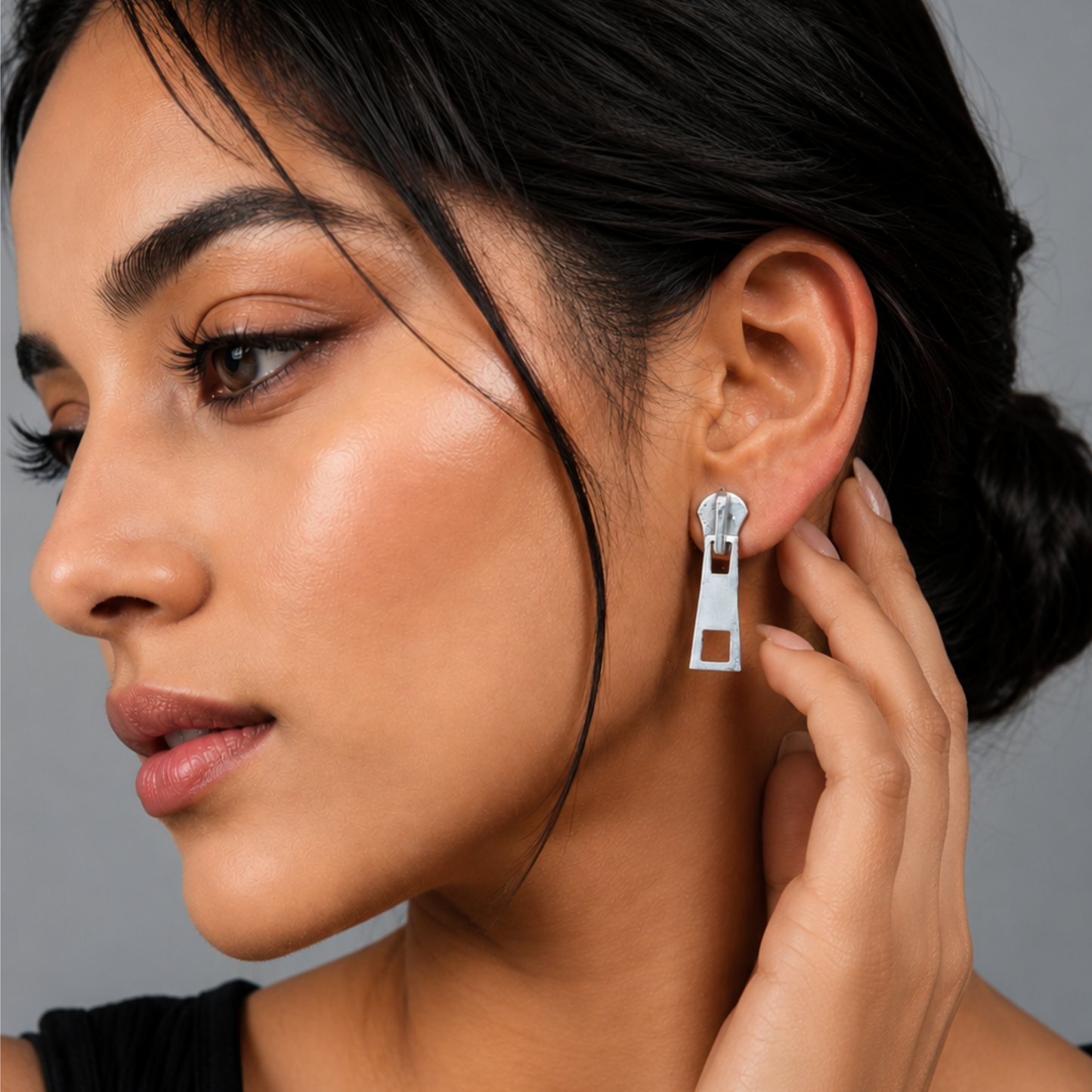 Quirky Silver Zipper Pull Drop Earrings | Edgy Statement Jewelry