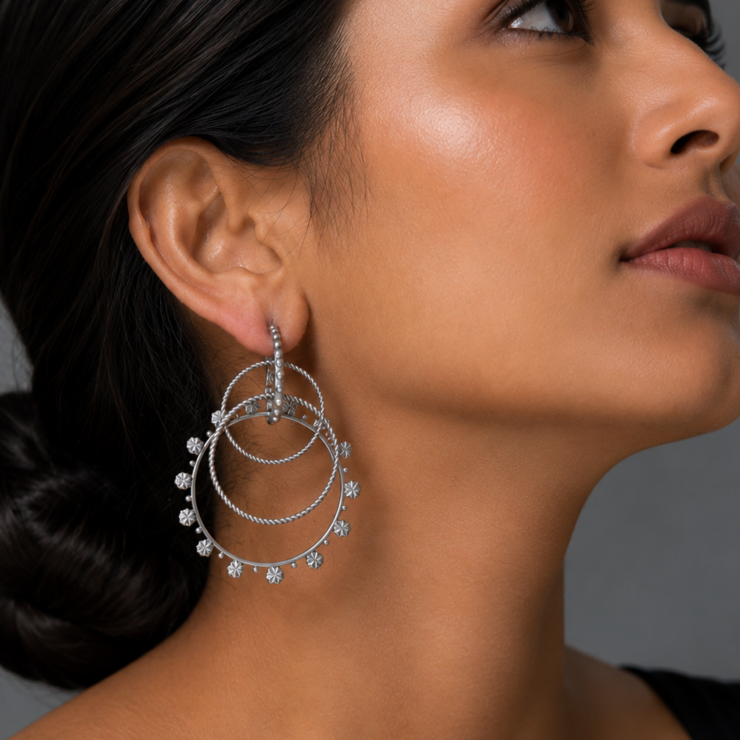 Dulcett Oxidized Round Hoop Earrings – Handcrafted Silver Jewelry for Elegant Style