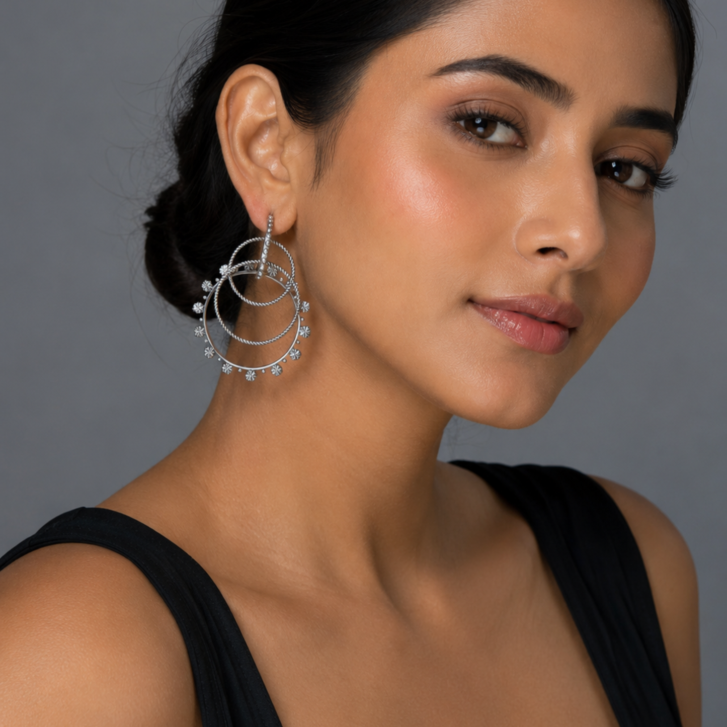 Dulcett Oxidized Round Hoop Earrings – Handcrafted Silver Jewelry for Elegant Style