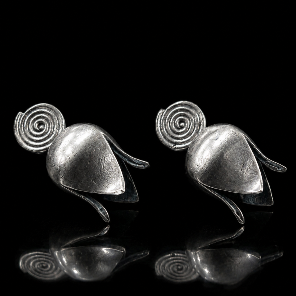 Oxidized Silver Spiral Tulip Stud Earrings | Handmade Floral Bud Earrings