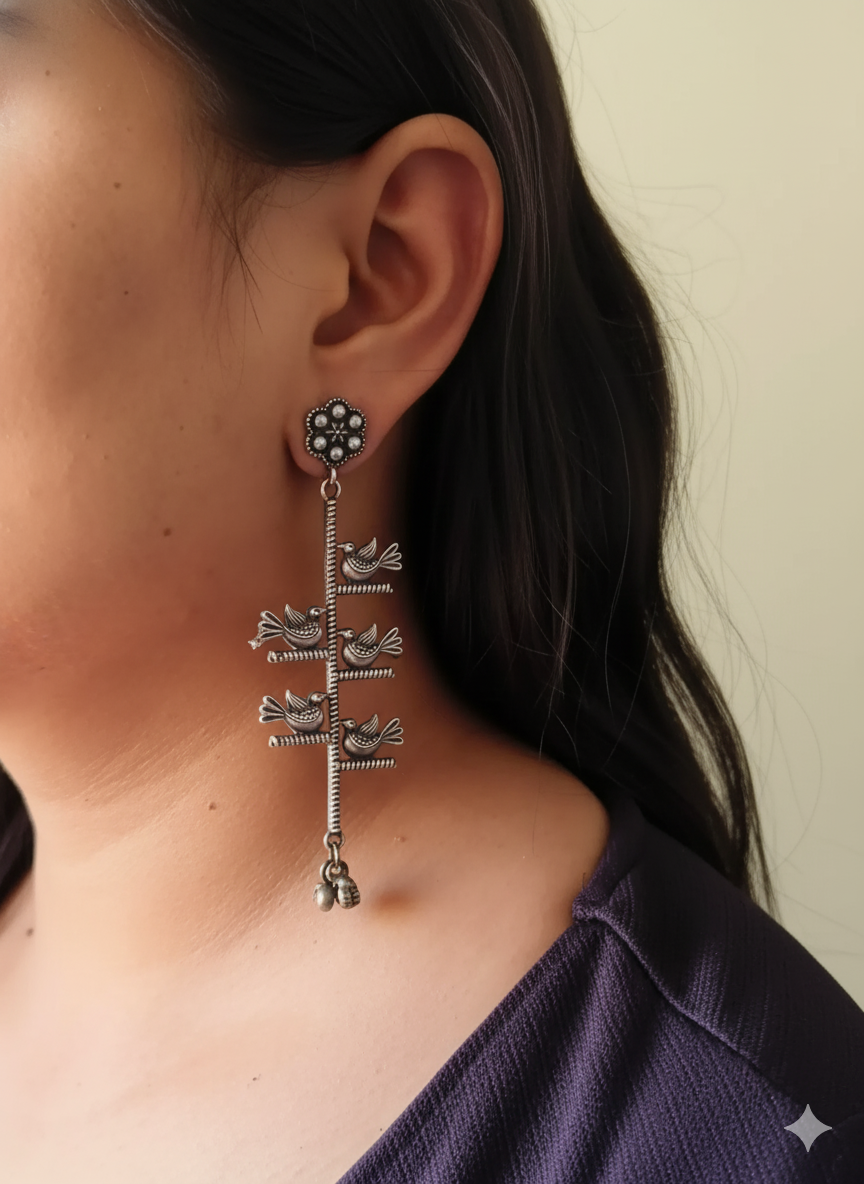 Statement Earrings / Long Drop Earrings / Long Dangle Earrings/ Bird Earrings