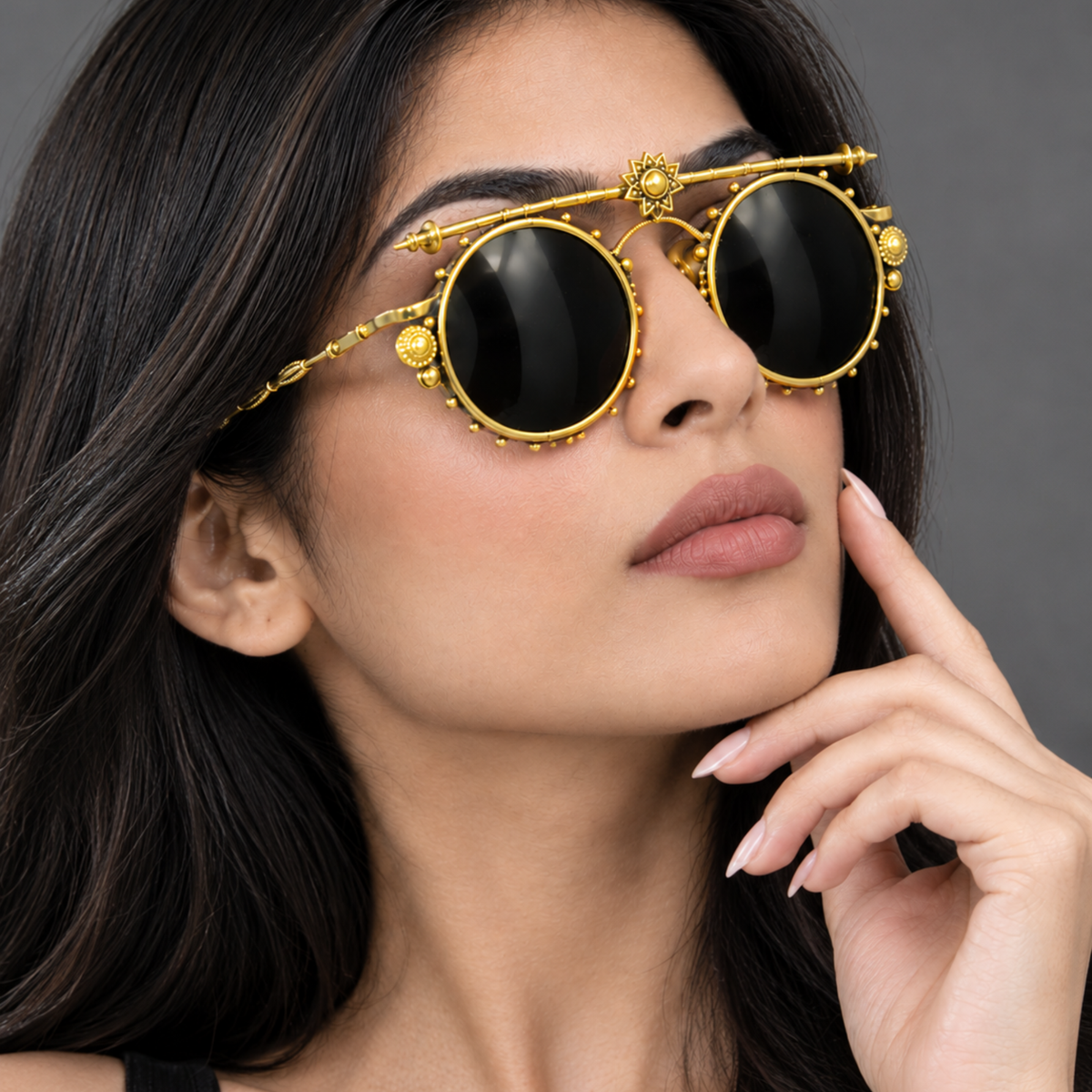 Antique Brass Vintage Round Sunglasses | Unisex Steampunk Statement Eyewear for Garba, Navratri & Durga Puja