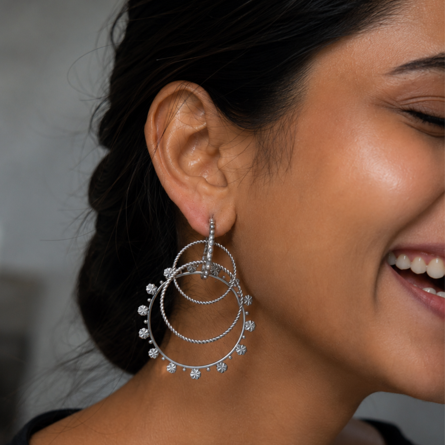 Dulcett Oxidized Round Hoop Earrings – Handcrafted Silver Jewelry for Elegant Style
