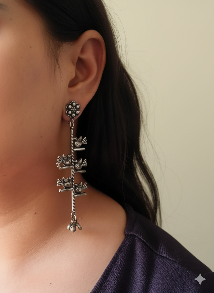 Statement Earrings / Long Drop Earrings / Long Dangle Earrings/ Bird Earrings