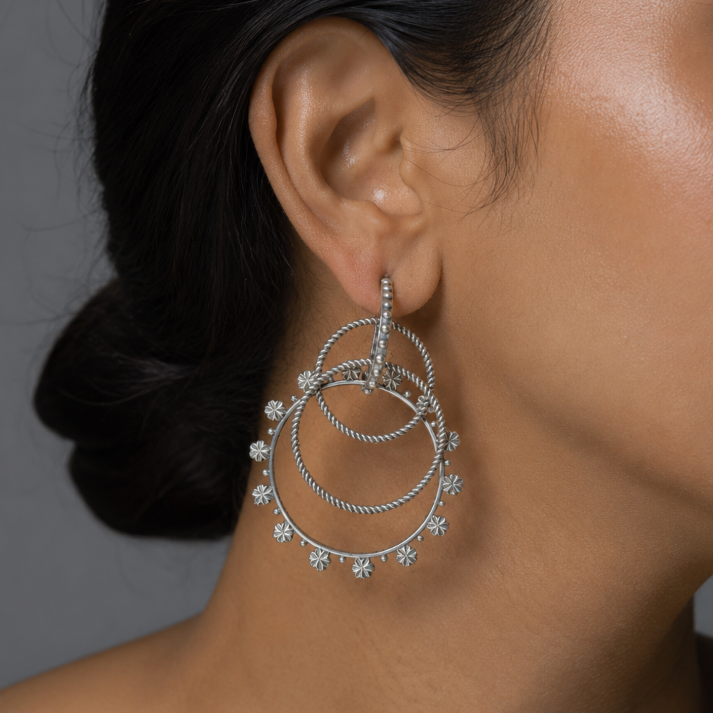 Dulcett Oxidized Round Hoop Earrings – Handcrafted Silver Jewelry for Elegant Style