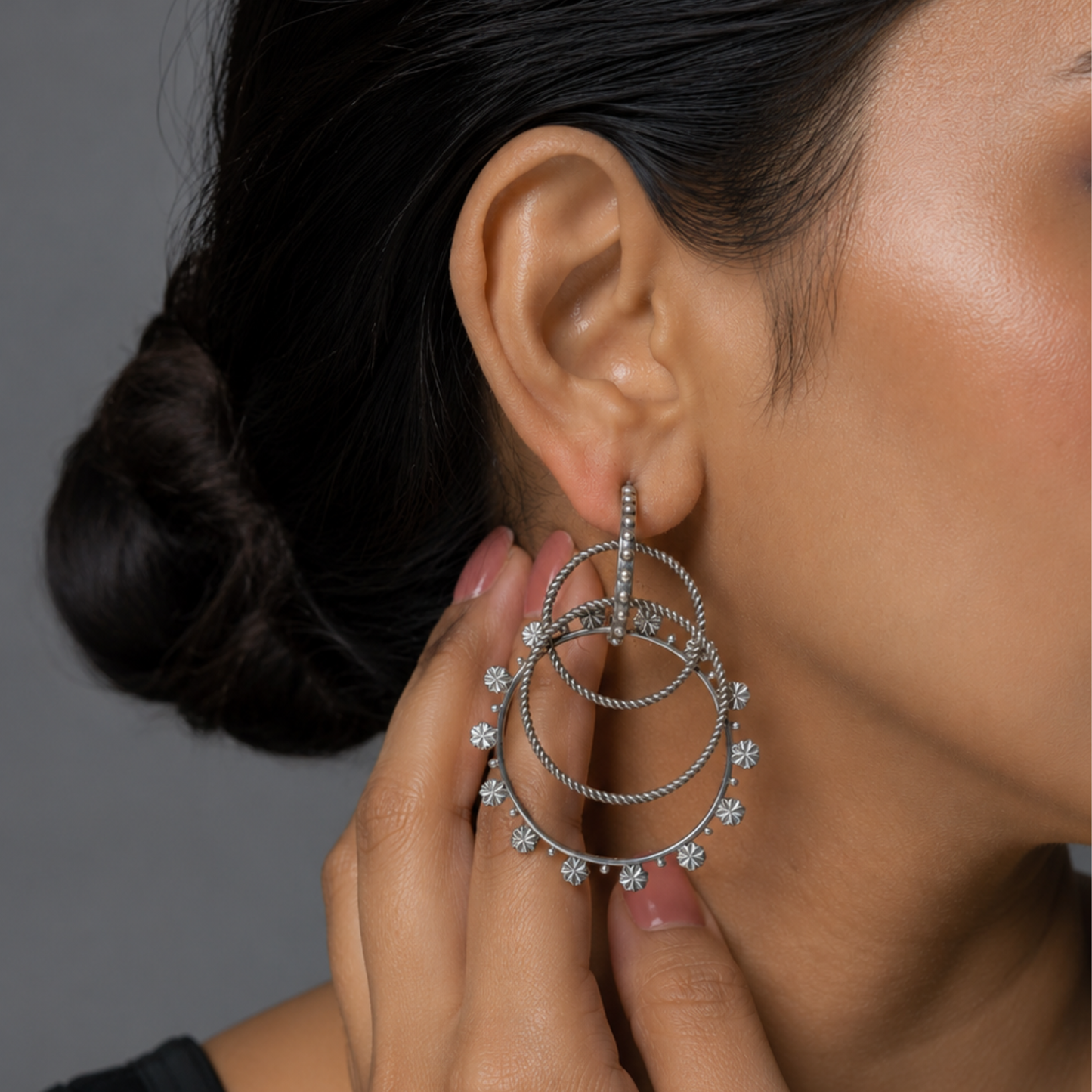 Dulcett Oxidized Round Hoop Earrings – Handcrafted Silver Jewelry for Elegant Style