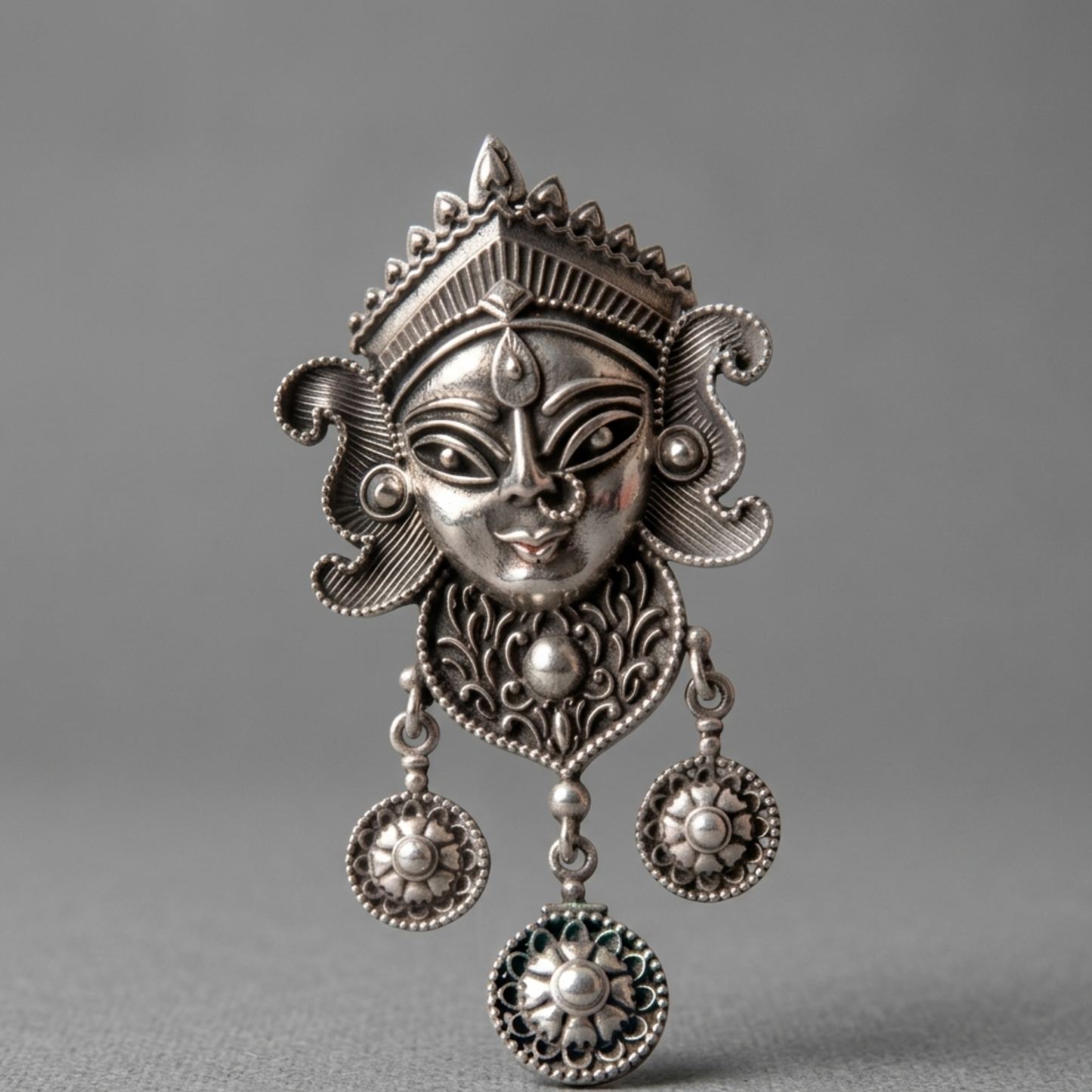 Ma Durga Oxidized Silver Statement Earrings – Handcrafted Divinity