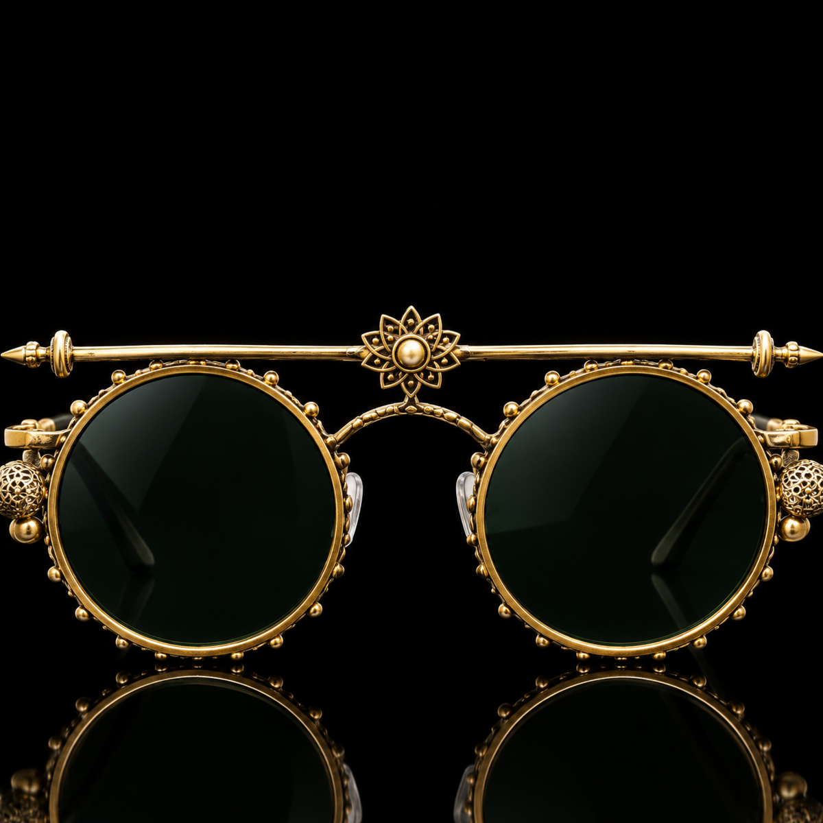 Antique Brass Vintage Round Sunglasses | Unisex Steampunk Statement Eyewear for Garba, Navratri & Durga Puja